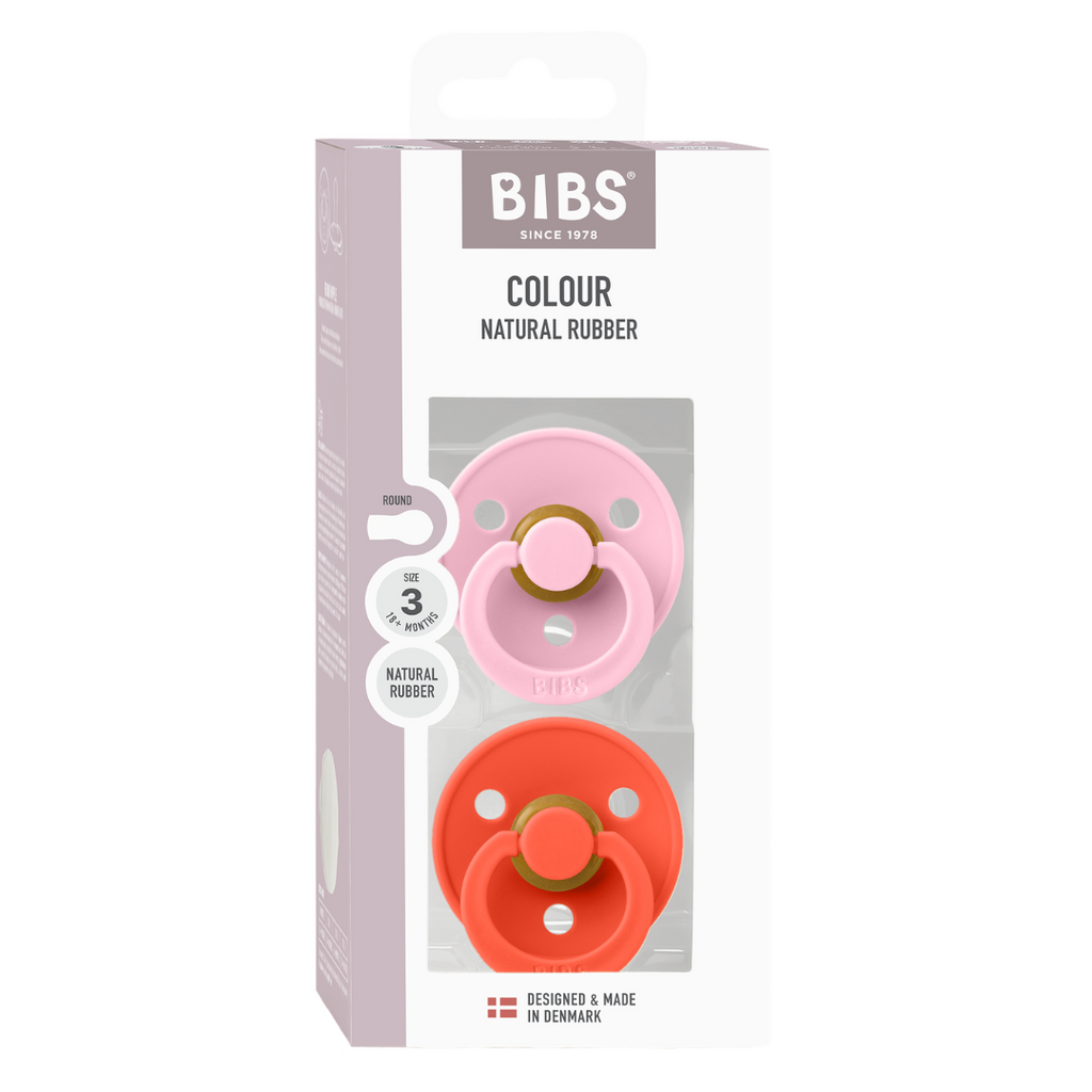 BIBS - Set 2 suzete Colour Latex, tetina rotunda, 18 luni +-Baby Pink/Tango