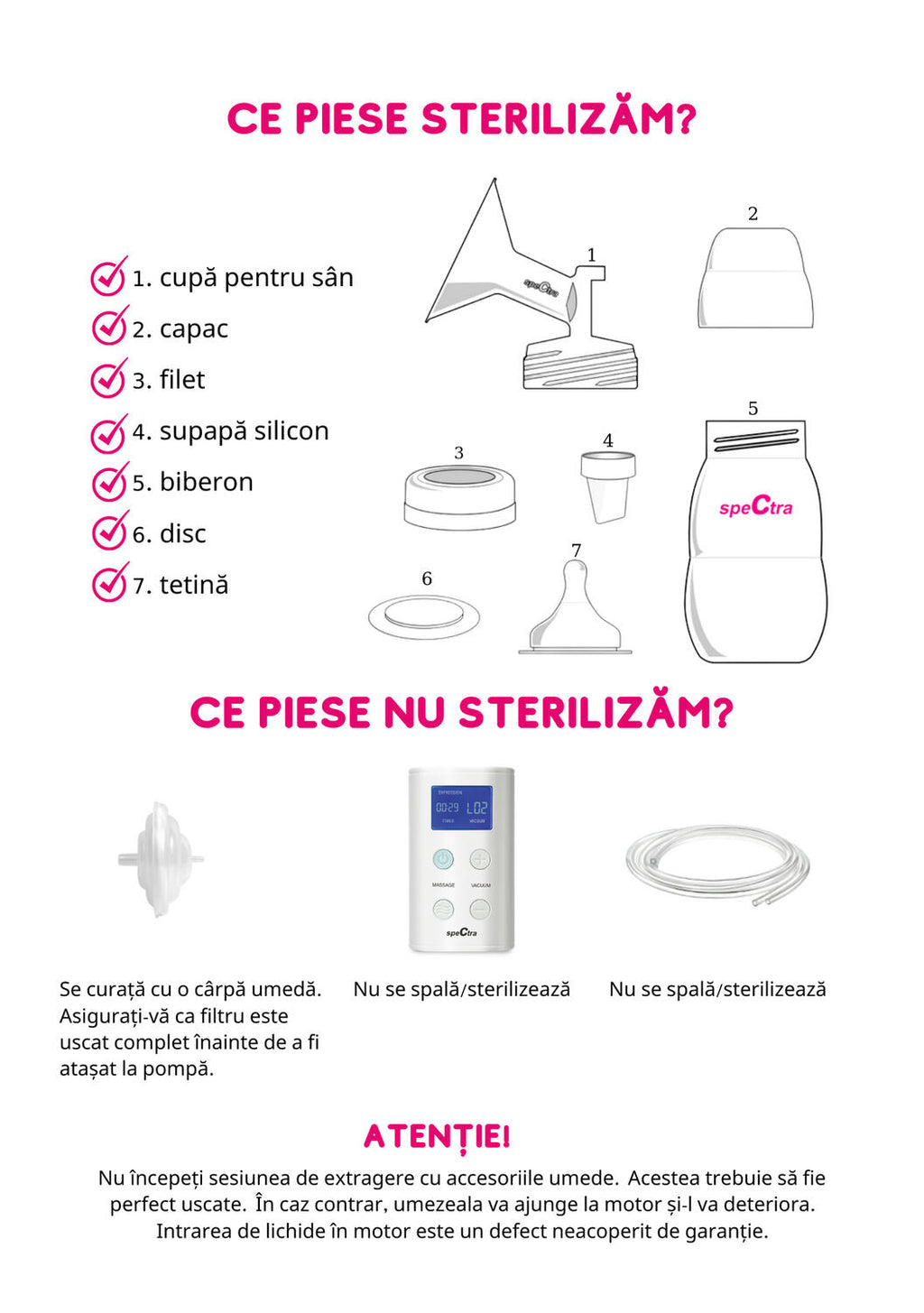 SPECTRA Kit premium 28 mm biberon si accesorii pompa san plastic PP silicon