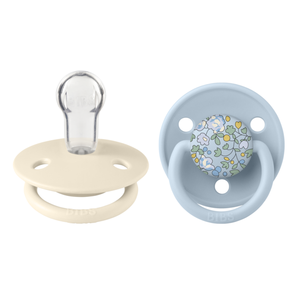 BIBS x LIBERTY - Set 2 suzete De Lux Eloise Silicon, tetina rotunda, marime universala-Baby Blue/Ivory