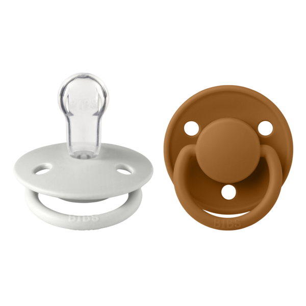 BIBS - Set 2 suzete De Lux Silicon, tetina rotunda, marime universala-Haze/Caramel