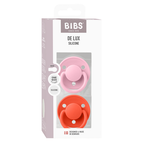 BIBS Set 2 suzete De Lux Silicon tetina rotunda marime universala Baby Pink Tango 0-3 ani silicon