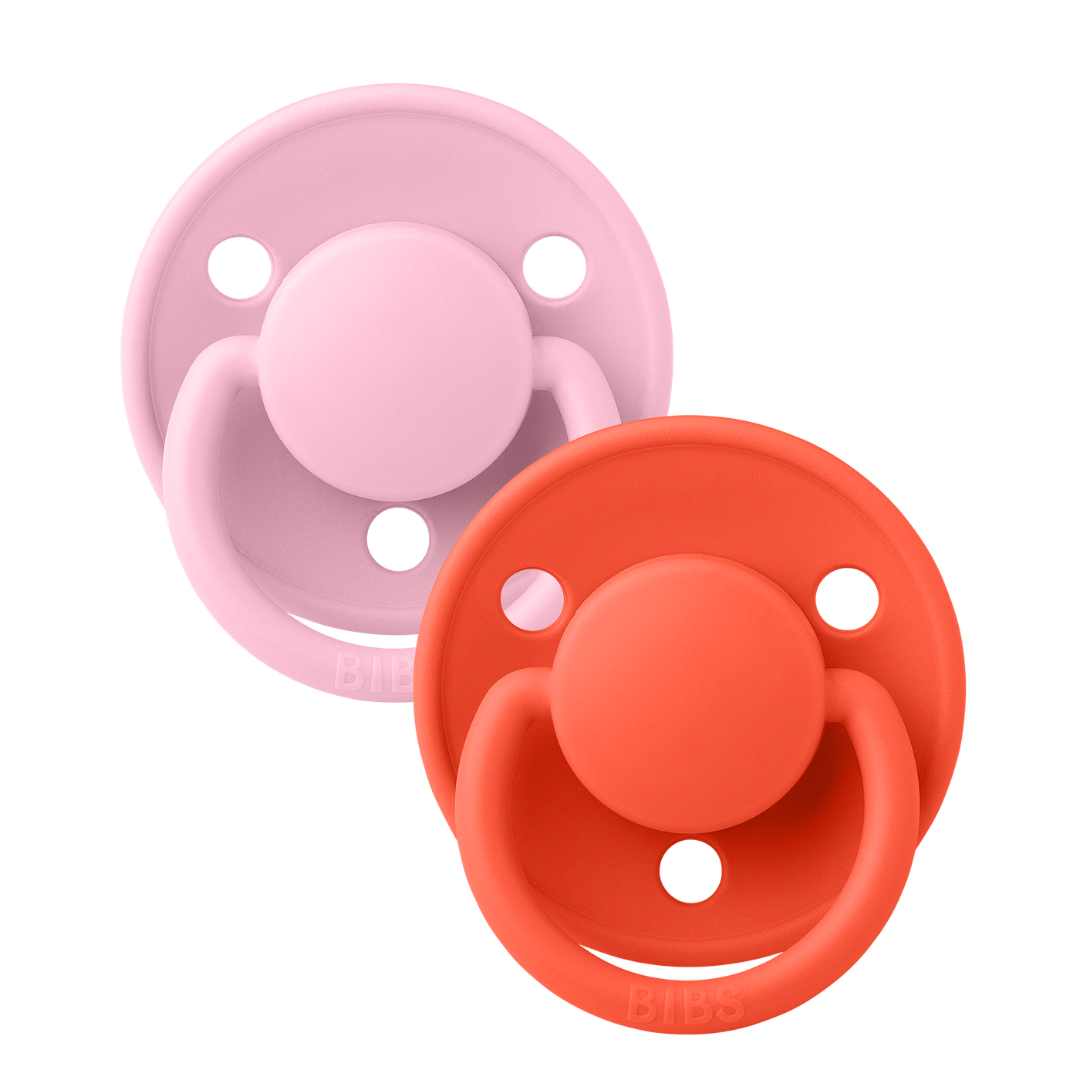 BIBS - Set 2 suzete De Lux Silicon, tetina rotunda, marime universala-Baby Pink/Tango