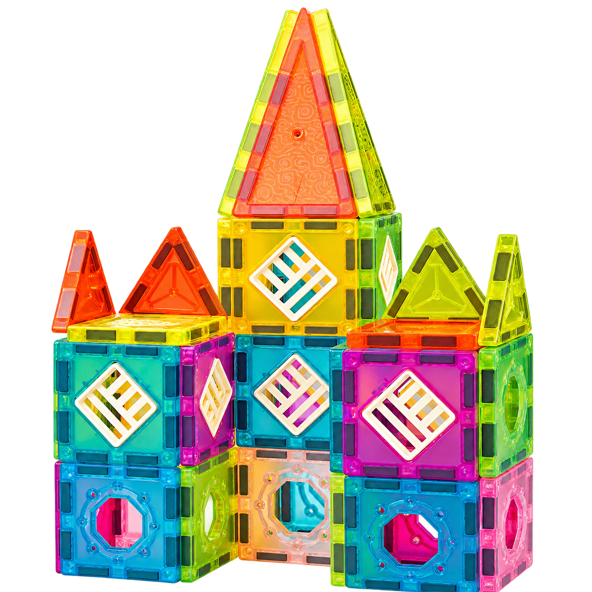 Bufnitel Set de construcție magnetic 48 piese din plastic, 5.5 cm, 3 ani+, construcții 2D și 3D