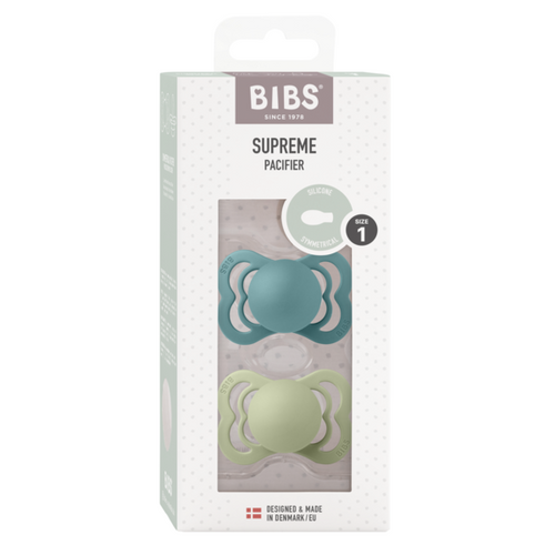 BIBS Set 2 suzete Supreme Silicon tetina simetrica silicon 0 luni + Island Sea/Sage fara BPA