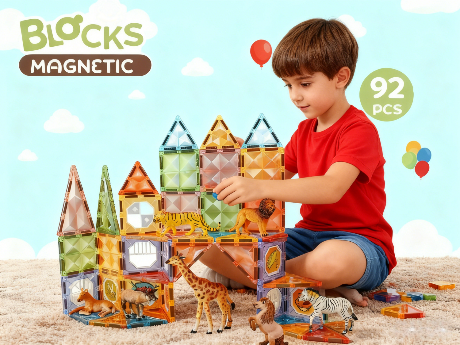Joc magnetic Diamond La Zoo - 92 piese (7.5 cm)