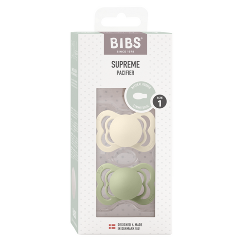 BIBS Set 2 suzete Supreme Latex Ivory/Sage tetina simetrica 0 luni+ latex silicon