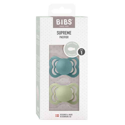 BIBS Set 2 suzete Supreme Latex tetina simetrica 0 luni+ Island Sea/Sage din latex si silicon