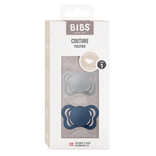 BIBS Set 2 suzete Couture Latex tetina anatomica 0-6 luni Cloud/Steel Blue latex natural