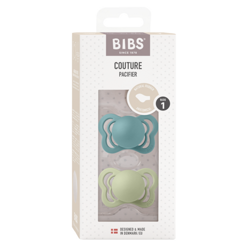 BIBS Set 2 suzete Couture Latex tetina anatomica 0 luni+ Island Sea/Sage din latex 100% natural