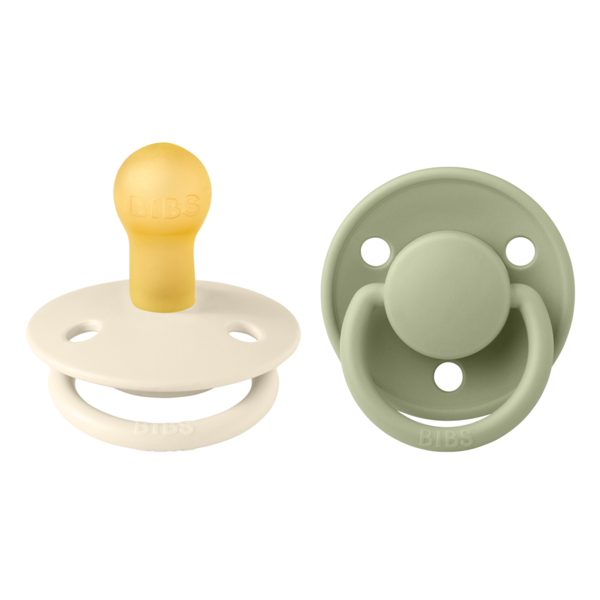 BIBS - Set 2 suzete De Lux Latex, tetina rotunda, 0 luni +-Ivory/Sage