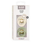 BIBS - Set 2 suzete Colour Latex, tetina anatomica, 0 luni +-Ivory/Sage