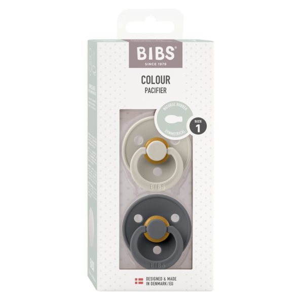 BIBS - Set 2 suzete Colour Latex, tetina simetrica, 0 luni +-Sand/Iron