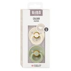 BIBS - Set 2 suzete Colour Latex, tetina anatomica, 6 luni +-Ivory/Sage