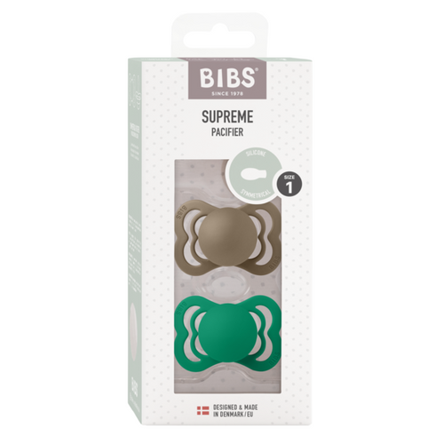 BIBS Set 2 suzete Supreme Silicon tetina simetrica silicon 0 luni+ Dark Oak Evergreen