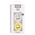BIBS - Set 2 suzete Boheme Latex, tetina rotunda, 0 luni +-White/Sunshine