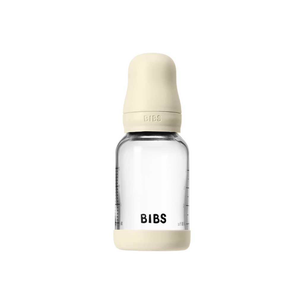 BIBS - Set complet biberon din sticla anticolici cu tetina din latex, flux lent, 120 ml, Ivory