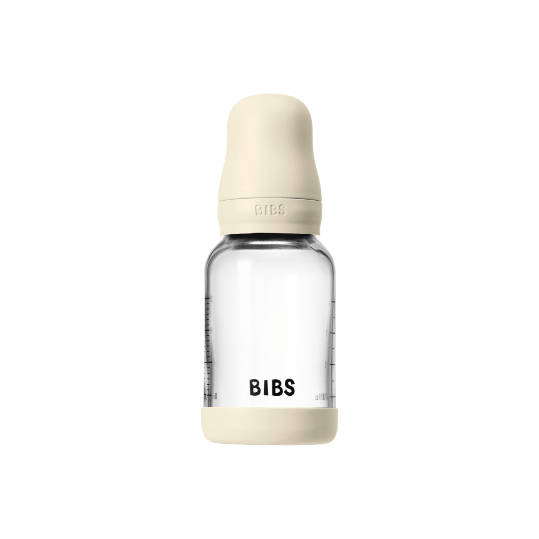 BIBS - Set complet biberon din sticla anticolici cu tetina din latex, flux lent, 120 ml, Ivory