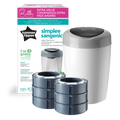 Pachet Cos pentru scutece + 6 Rezerve Tommee Tippee Sangenic Simplee Reciclabil, Alb / Gri