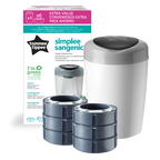 Pachet Cos pentru scutece + 6 Rezerve Tommee Tippee Sangenic Simplee Reciclabil, Alb / Gri