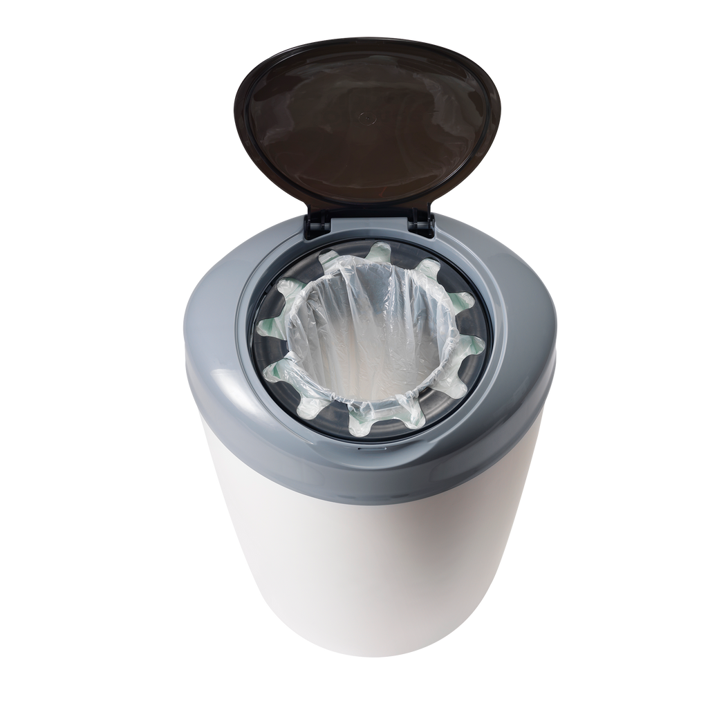 Pachet Cos pentru scutece + 6 Rezerve Tommee Tippee Sangenic Simplee Reciclabil, Alb / Gri