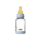 BIBS - Set complet biberon din sticla anticolici cu tetina din latex, flux lent, 120 ml, Baby Blue