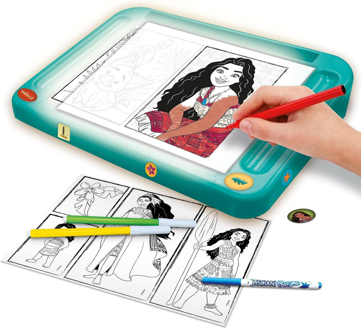 LISCIANI Tablita de desen cu lumini Vaiana 2 din plastic, 5 ani+, cu sabloane si accesorii creative