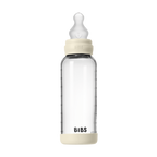 BIBS - Set complet biberon din sticla anticolici cu tetina din silicon, flux mediu, 240 ml, Ivory