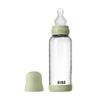 BIBS - Set complet biberon din sticla anticolici cu tetina din silicon, flux mediu, 240 ml, Sage