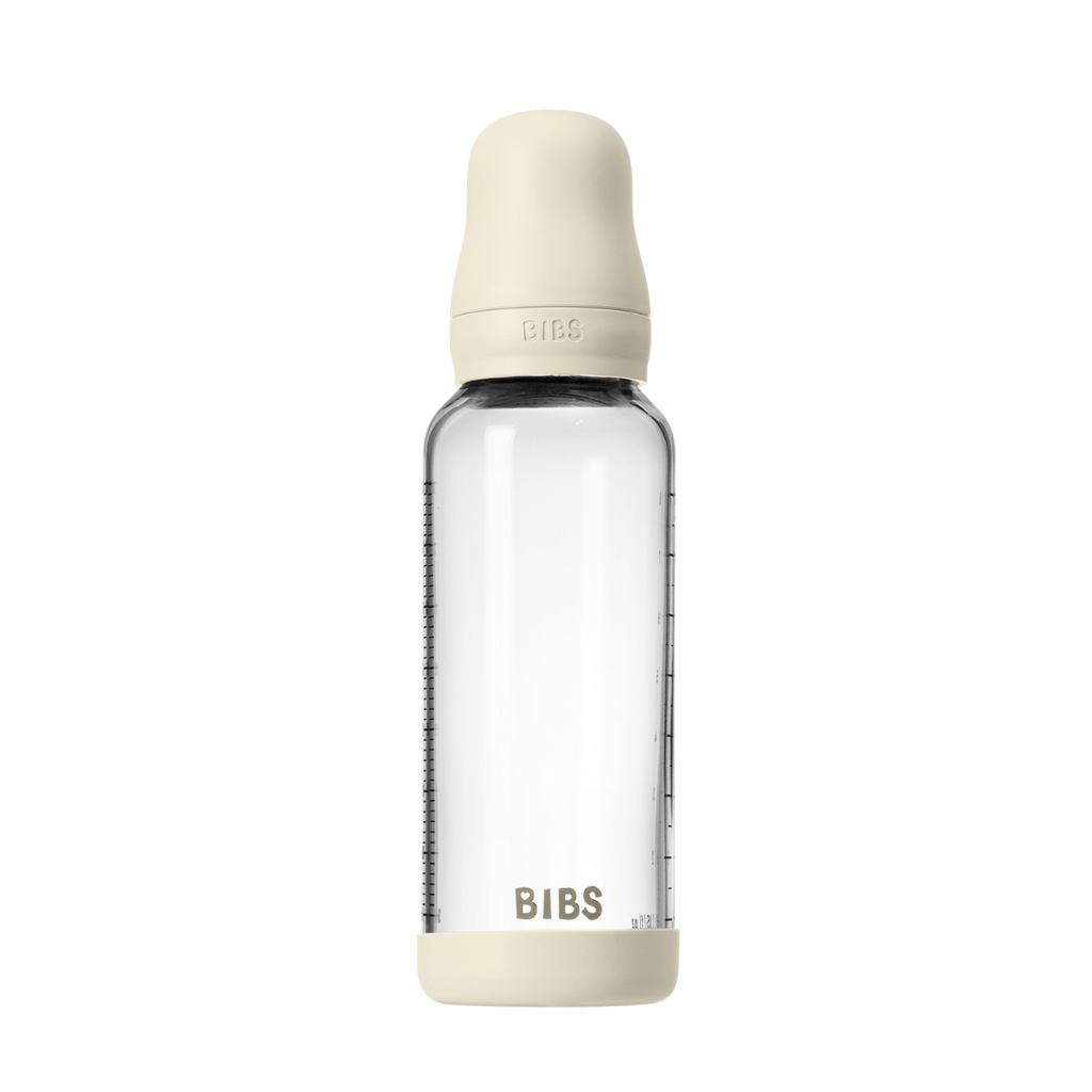 BIBS - Set complet biberon din sticla anticolici cu tetina din latex, flux mediu, 240 ml, Ivory