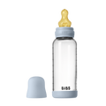BIBS - Set complet biberon din sticla anticolici cu tetina din latex, flux mediu, 240 ml, Baby Blue
