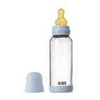 BIBS - Set complet biberon din sticla anticolici cu tetina din latex, flux mediu, 240 ml, Baby Blue