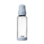 BIBS - Set complet biberon din sticla anticolici cu tetina din latex, flux mediu, 240 ml, Baby Blue