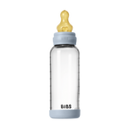 BIBS - Set complet biberon din sticla anticolici cu tetina din latex, flux mediu, 240 ml, Baby Blue