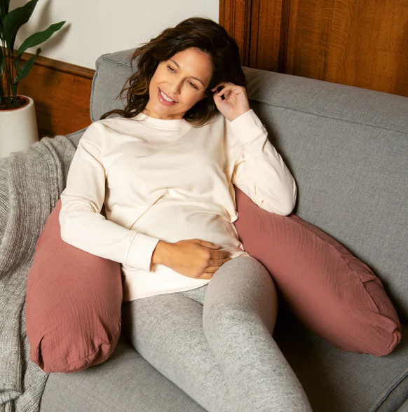 Doomoo - Perna mare 3 in 1 Comfy Big Tetra Brick din bumbac organic: perna gravide, suport pentru hranire, suport pentru bebe