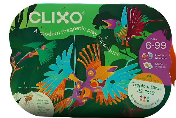 Clixo® joc magnetic de construit - Pasari tropicale (22 piese)
