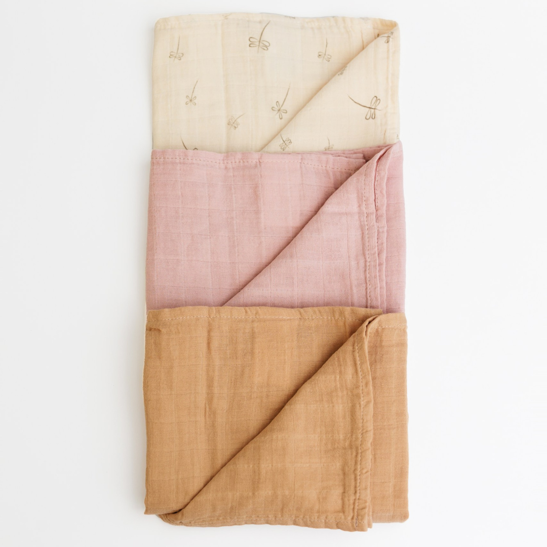 ONINO - Muselina multifunctionala din bumbac 100% organic, HUG.me, Pure Bloom, x3 bucati, 60 x 60 cm, certificata GOTS