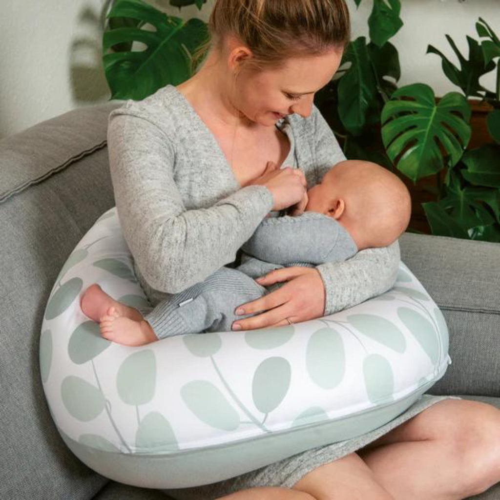 Doomoo - Perna mare pentru gravide si bebelusi 3 in 1, bumbac organic Buddy Leaves Aqua Green
