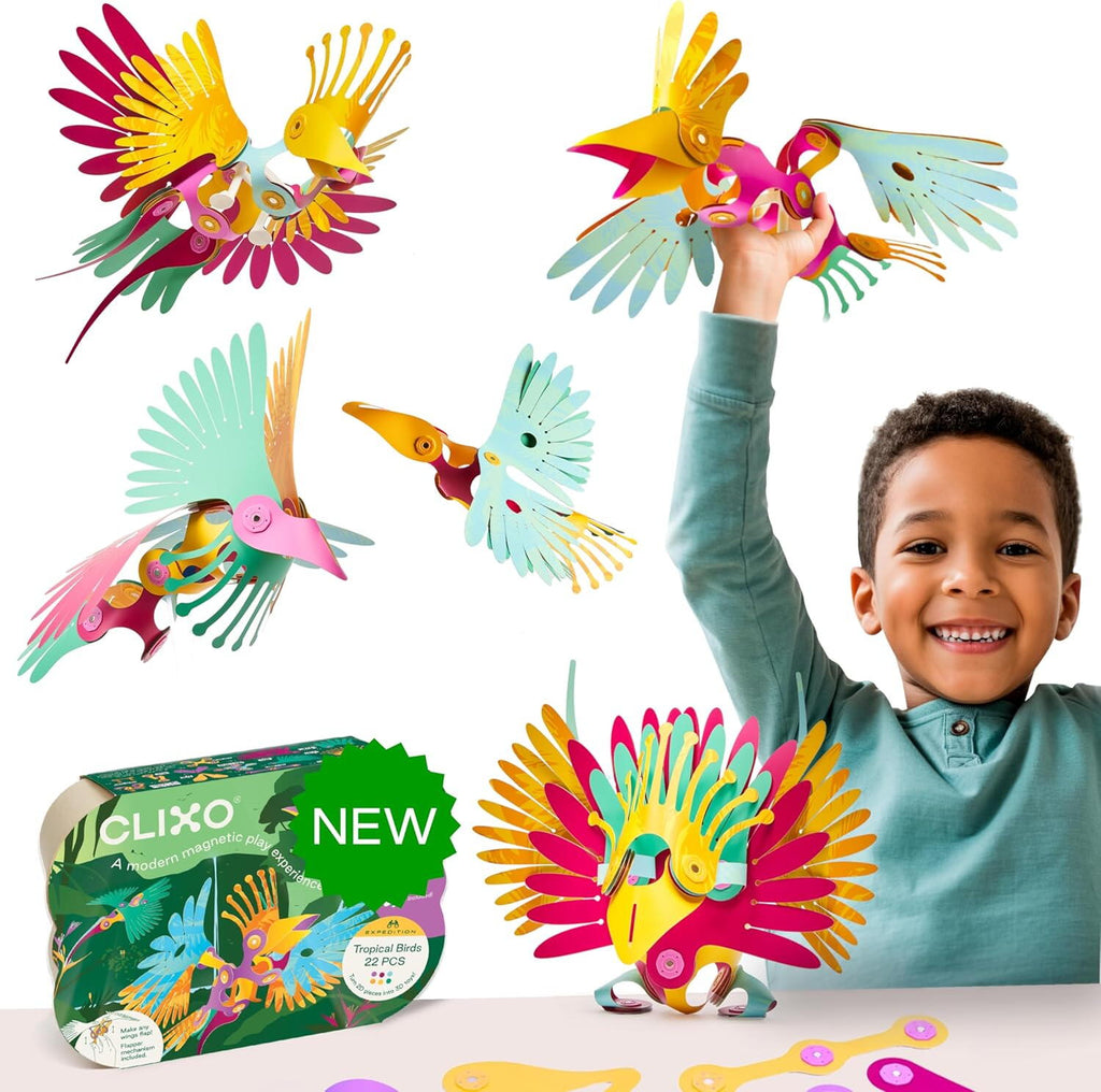 Clixo® joc magnetic de construit - Pasari tropicale (22 piese)