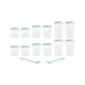 Set of 12 graduated containers with 2 Miniland Mint spoons, 200, 250 and 330 ml