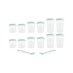 Set of 12 graduated containers with 2 Miniland Mint spoons, 200, 250 and 330 ml