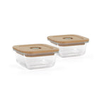 Set 2 recipiente sticla cu capac din bambus Miniland Chick FSC100%