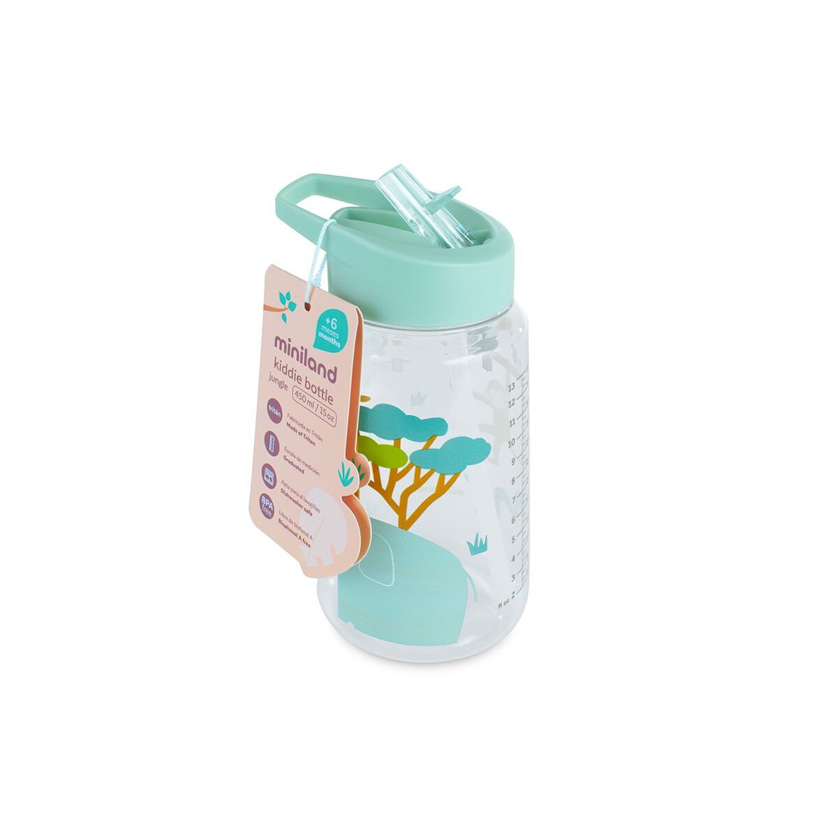 Miniland Kiddie Jungle Tritan Transition Bottle with Straw