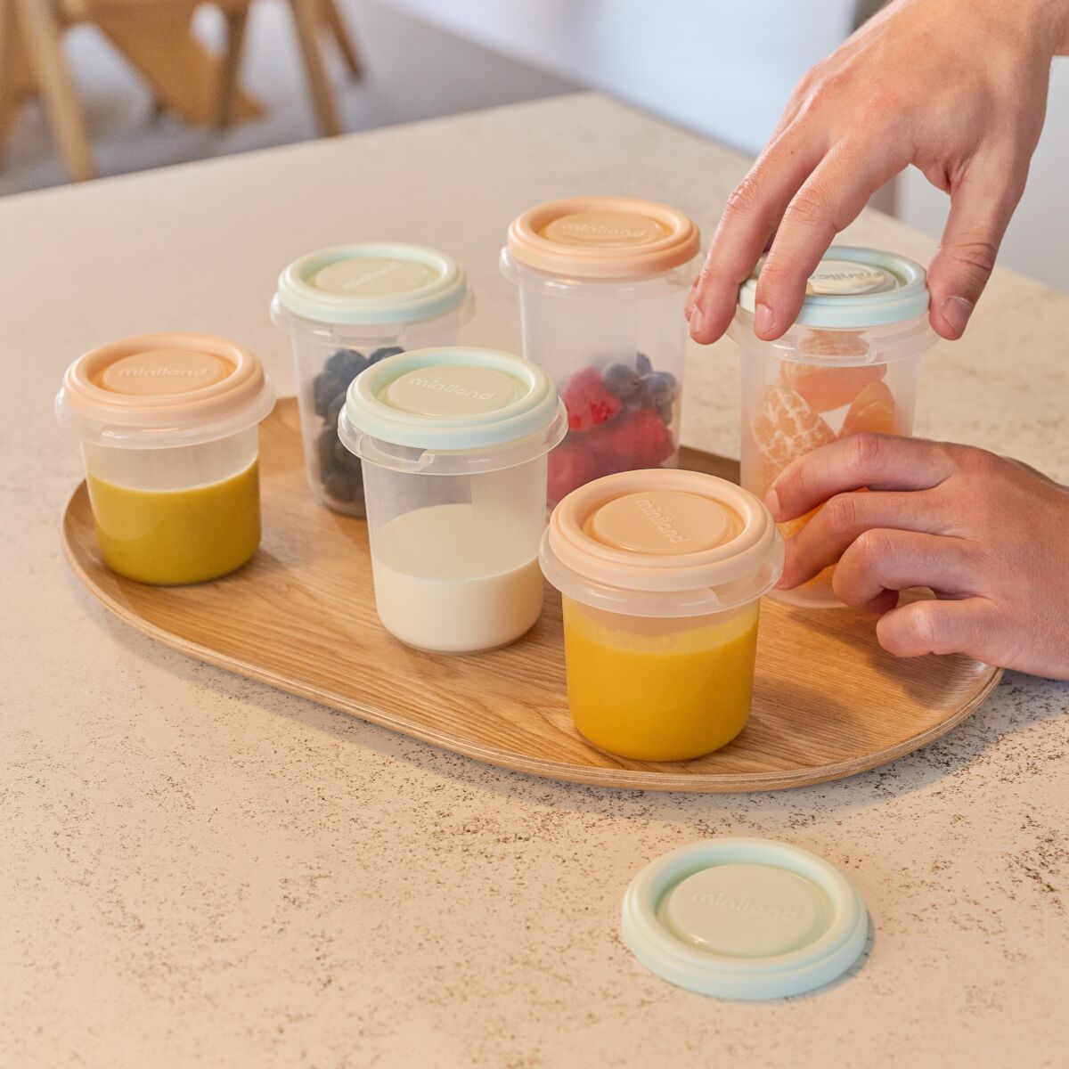 Set of 12 Miniland airtight containers for Dreamland baby food storage