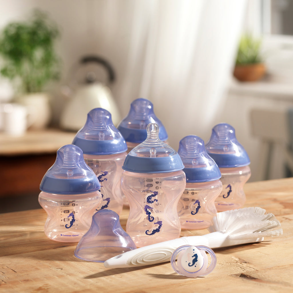 Kit biberoane nou nascut, ONL Fete  Tommee Tippee, 0luni+, Calut de Mare Albastru