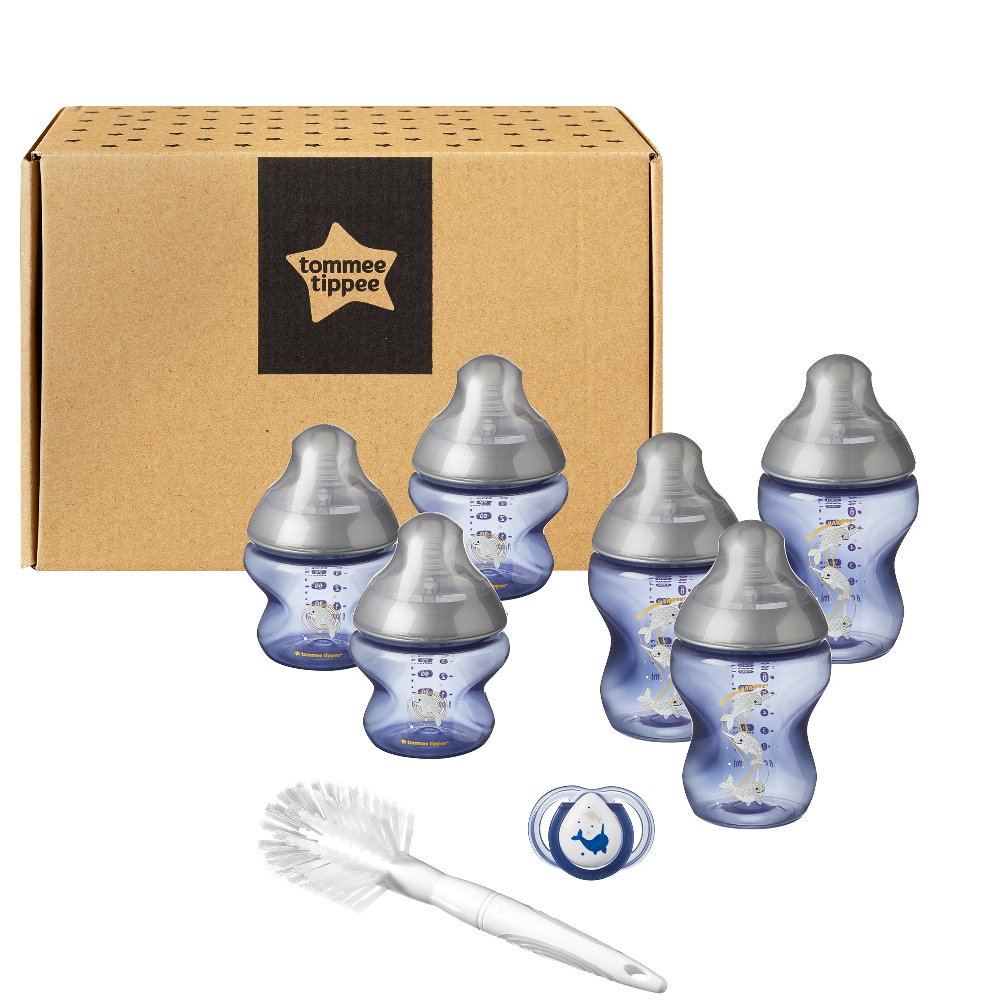 Kit biberoane nou nascut, ONL Baieti Tommee Tippee, 0luni+, Pestisor Albastru