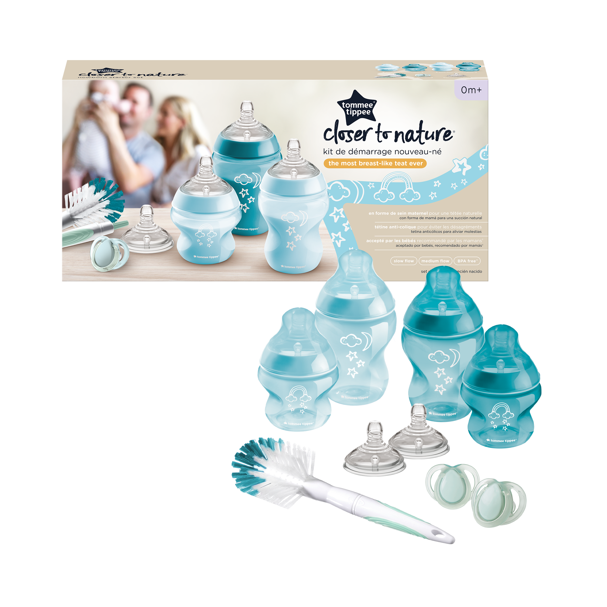 Kit de pornire biberoane nou-nascut Tommee Tippee Closer to Nature, 0 luni +, Albastru