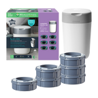 Pachet Cos pentru scutece + 6 Rezerve Tommee Tippee Sangenic Twist and Click Reciclabil, Alb / Gri