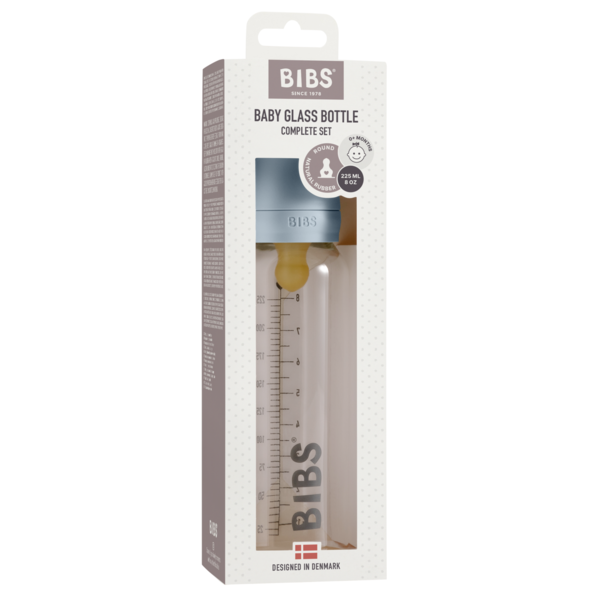 BIBS - Set complet biberon din sticla anticolici, 225 ml, Baby Blue