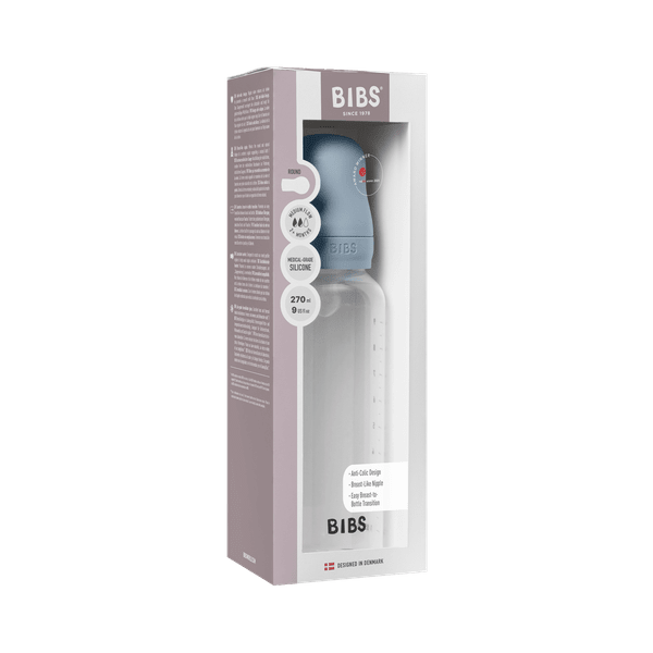 BIBS - Set complet biberon anticolici PP fara BPA, 270 ml, Silicon, Baby Blue