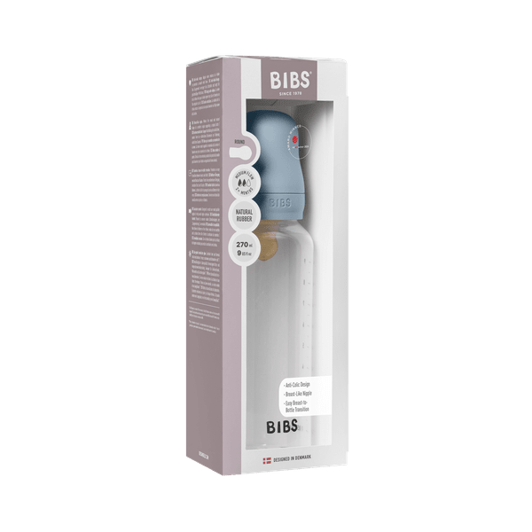 BIBS - Set complet biberon anticolici PP fara BPA, 270 ml, Latex, Baby Blue